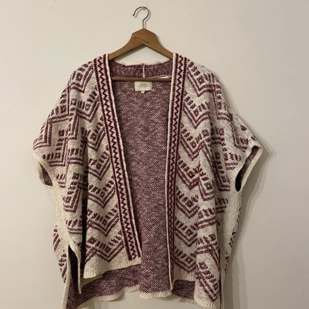 Madewell Maroon and Cream Patterned Poncho